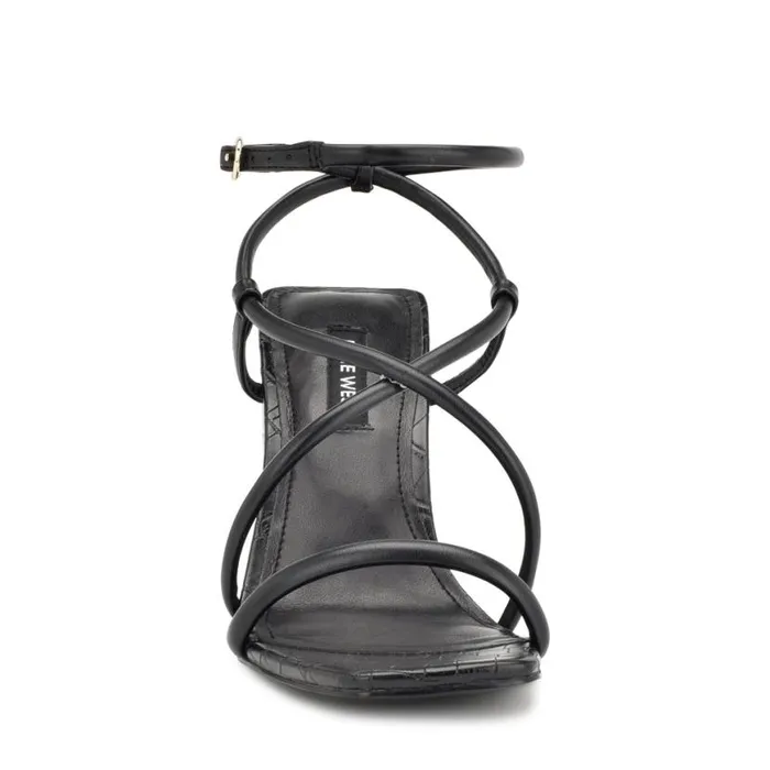 Nine West Heels Women Yeera Strappy Heeled Sandals Black Croco Nine West Heels Women Yeera Strappy Heeled Sandals Black Croco