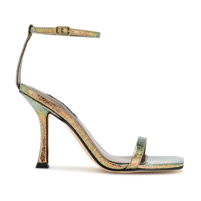 Nine West Heels Women Yess Ankle Strap Sandals Bronze Glitter