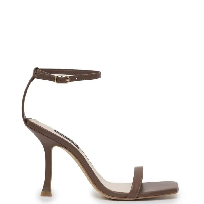 Nine West Heels Women Yess Ankle Strap Sandals Brown Leather