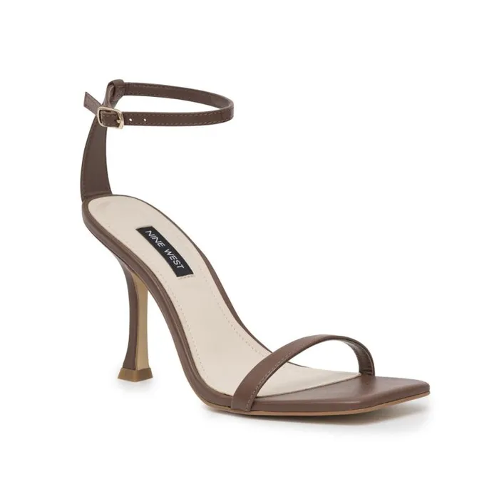 Nine West Heels Women Yess Ankle Strap Sandals Brown Leather