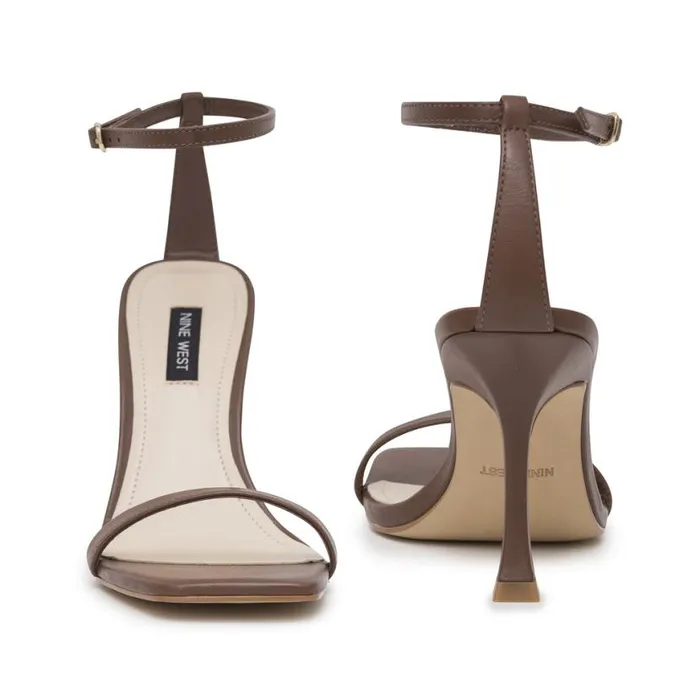 Nine West Heels Women Yess Ankle Strap Sandals Brown Leather
