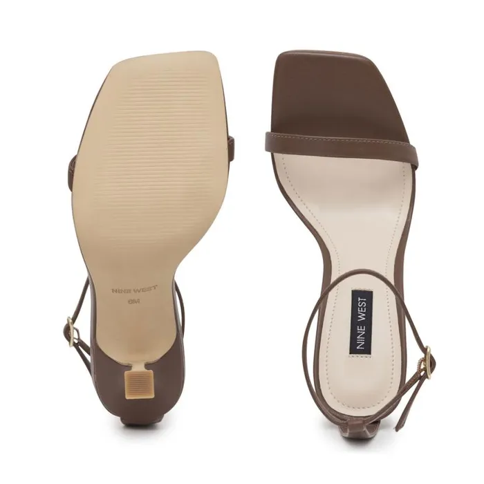 Nine West Heels Women Yess Ankle Strap Sandals Brown Leather