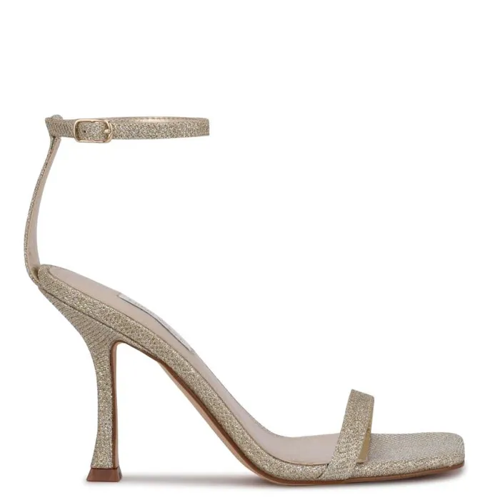Nine West Heels Women Yess Ankle Strap Sandals Gold Glitter