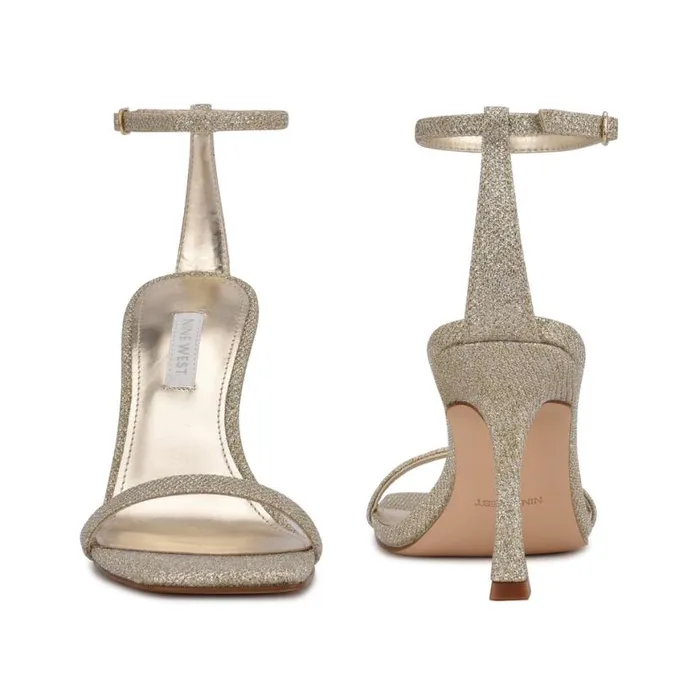 Nine West Heels Women Yess Ankle Strap Sandals Gold Glitter Nine West Heels Women Yess Ankle Strap Sandals Gold Glitter