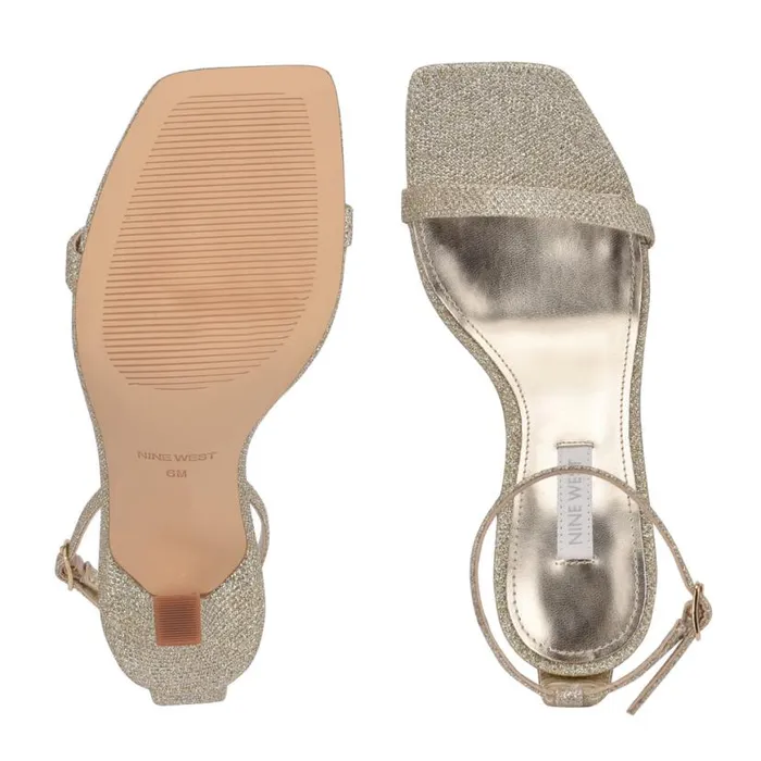 Nine West Heels Women Yess Ankle Strap Sandals Gold Glitter Nine West Heels Women Yess Ankle Strap Sandals Gold Glitter