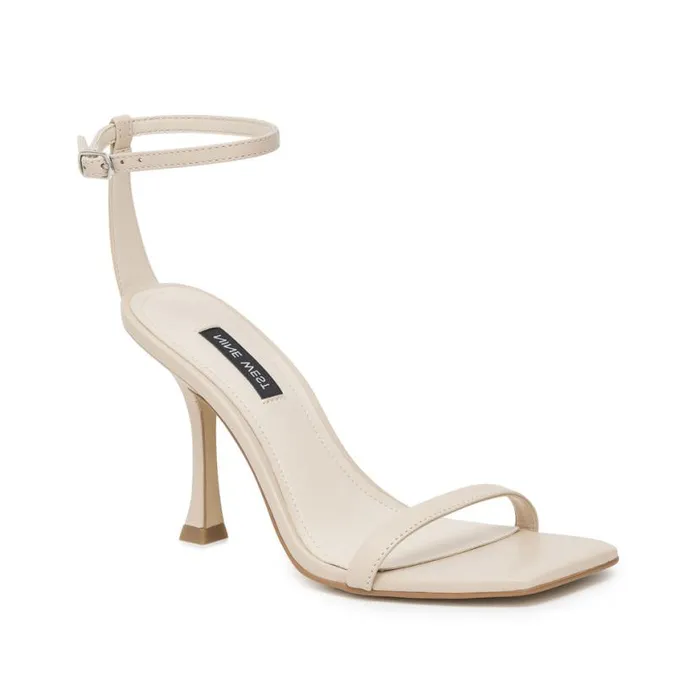 Nine West Heels Women Yess Ankle Strap Sandals Ivory Leather