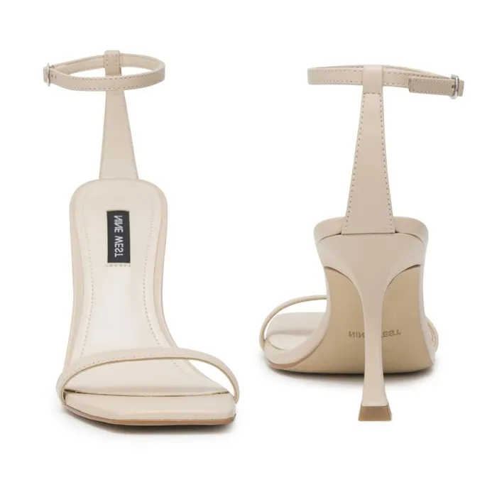 Nine West Heels Women Yess Ankle Strap Sandals Ivory Leather