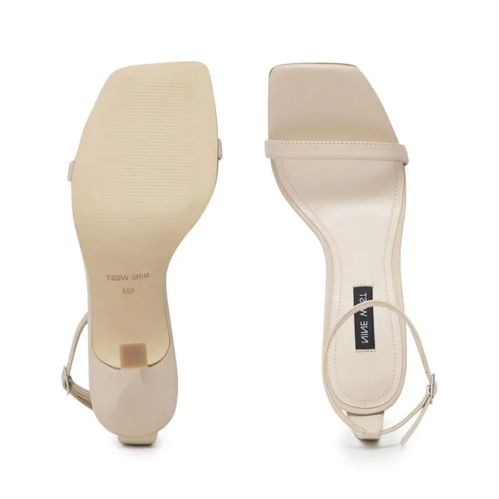 Nine West Heels Women Yess Ankle Strap Sandals Ivory Leather