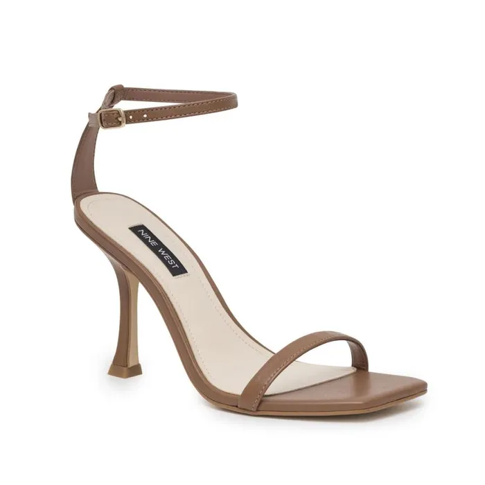 Nine West Heels Women Yess Ankle Strap Sandals Light Brown Leather
