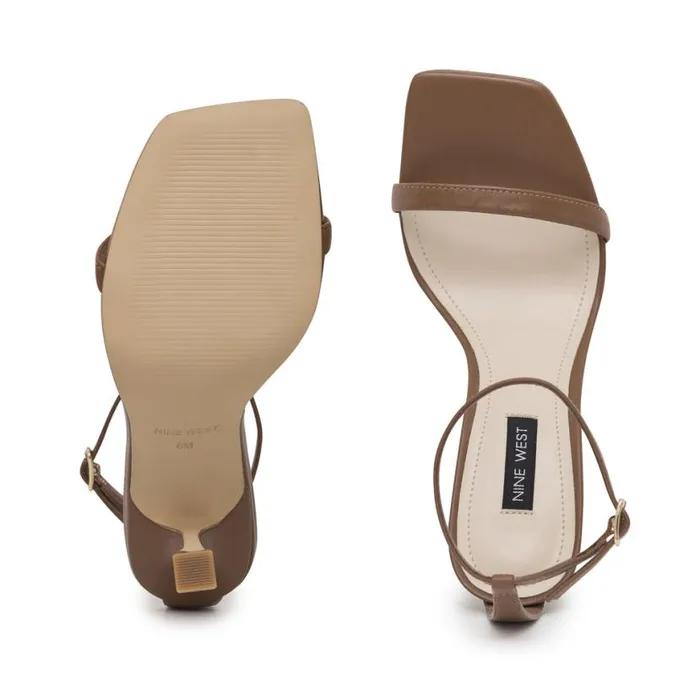 Nine West Heels Women Yess Ankle Strap Sandals Light Brown Leather