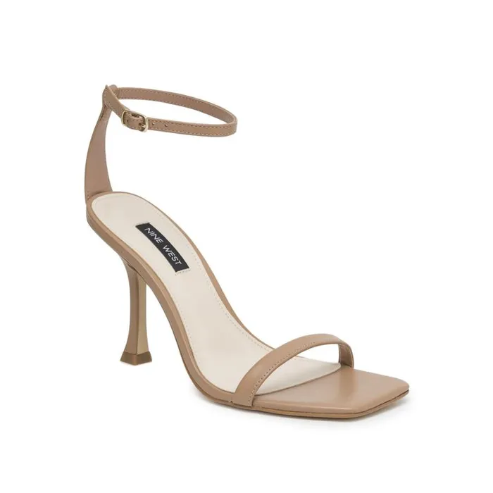 Nine West Heels Women Yess Ankle Strap Sandals Natural Leather