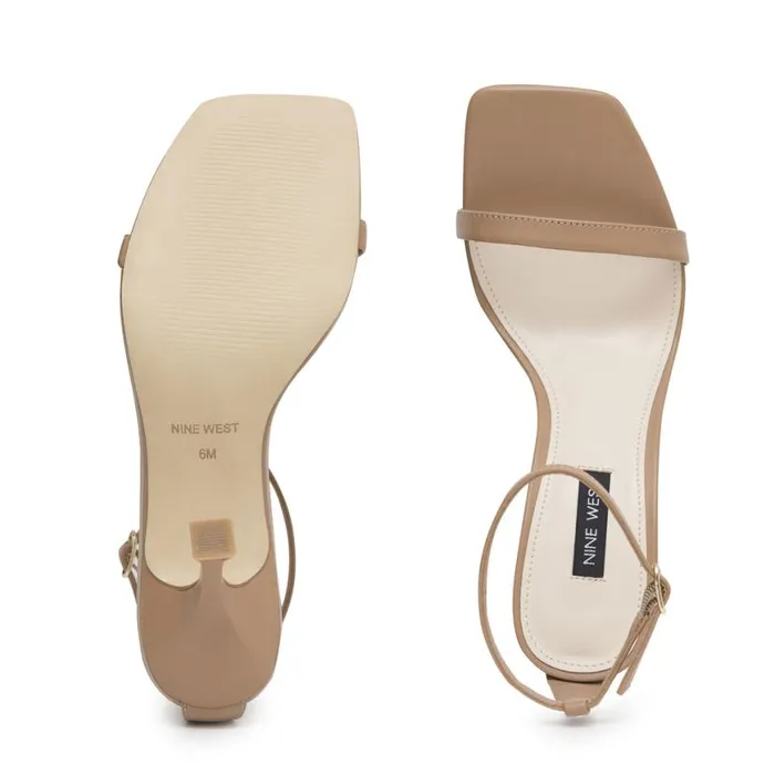 Nine West Heels Women Yess Ankle Strap Sandals Natural Leather