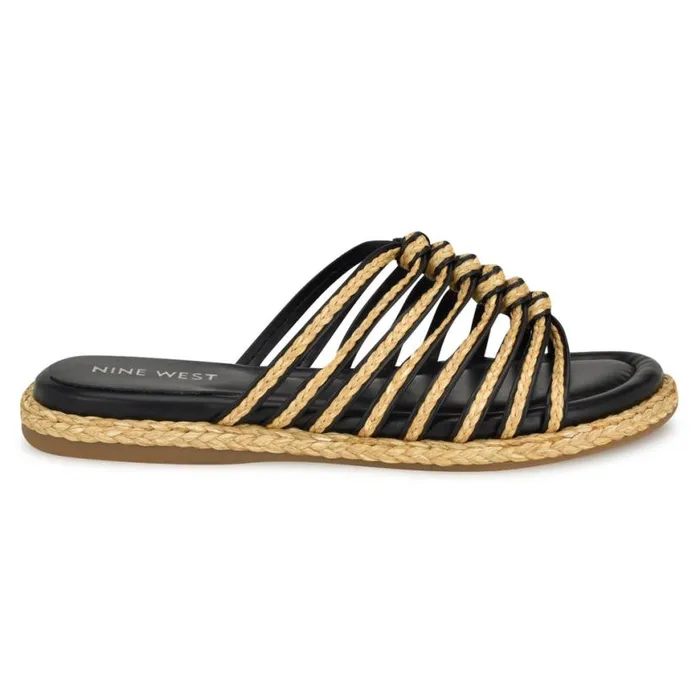 Nine West Sandals Women Adila Flat Espadrille Sandals Black Raffia