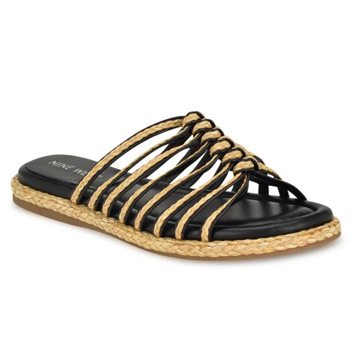 Nine West Sandals Women Adila Flat Espadrille Sandals Black Raffia