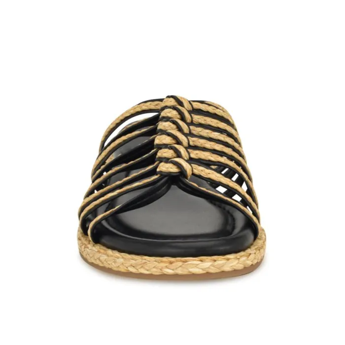 Nine West Sandals Women Adila Flat Espadrille Sandals Black Raffia