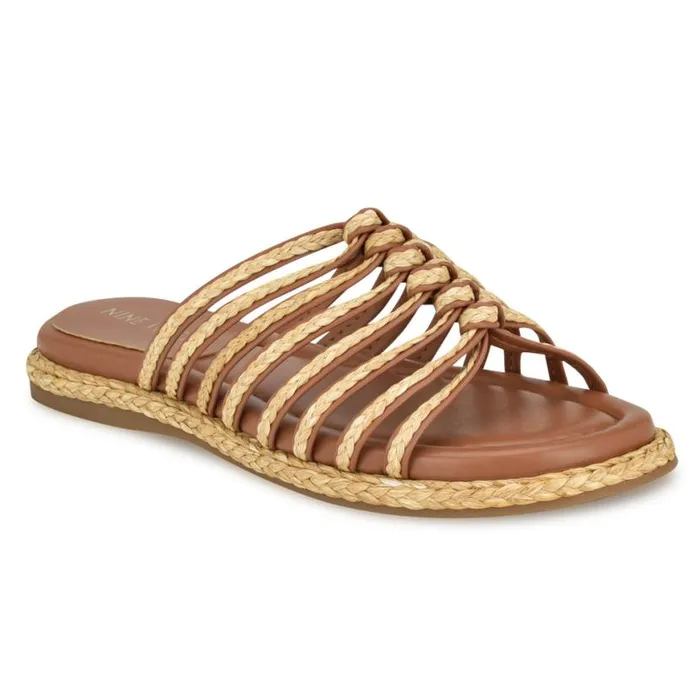 Nine West Sandals Women Adila Flat Espadrille Sandals Brown Raffia