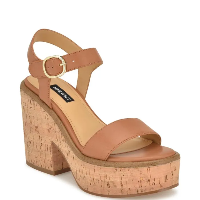 Nine West Sandals Women Amye Ankle Strap Wedge Sandals Brown