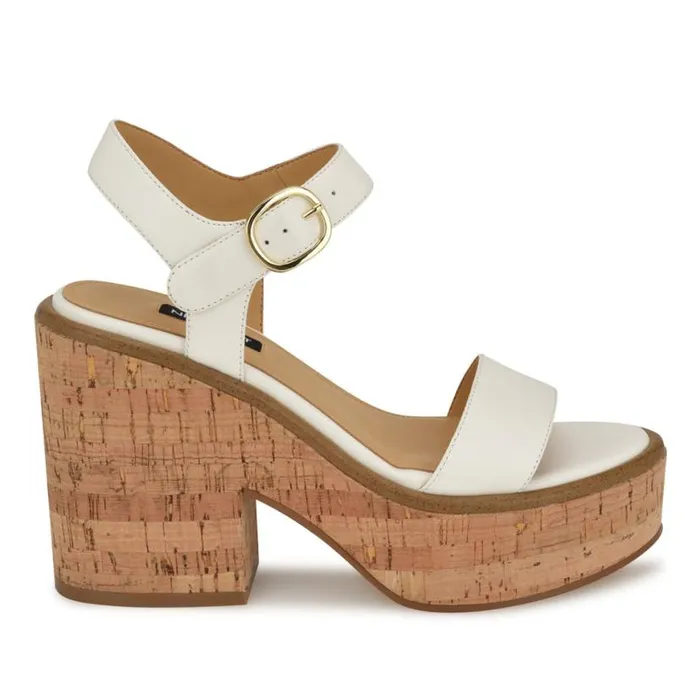 Nine West Sandals Women Amye Ankle Strap Wedge Sandals White