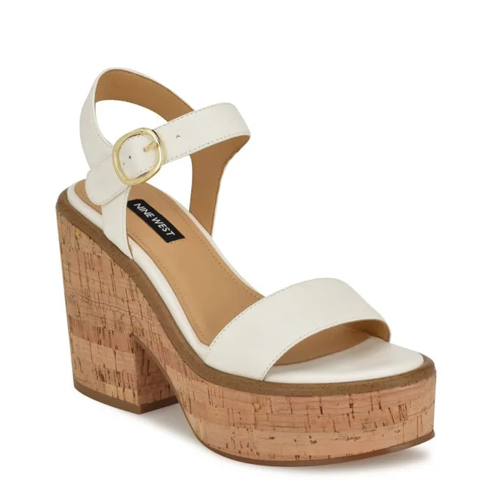 Nine West Sandals Women Amye Ankle Strap Wedge Sandals White