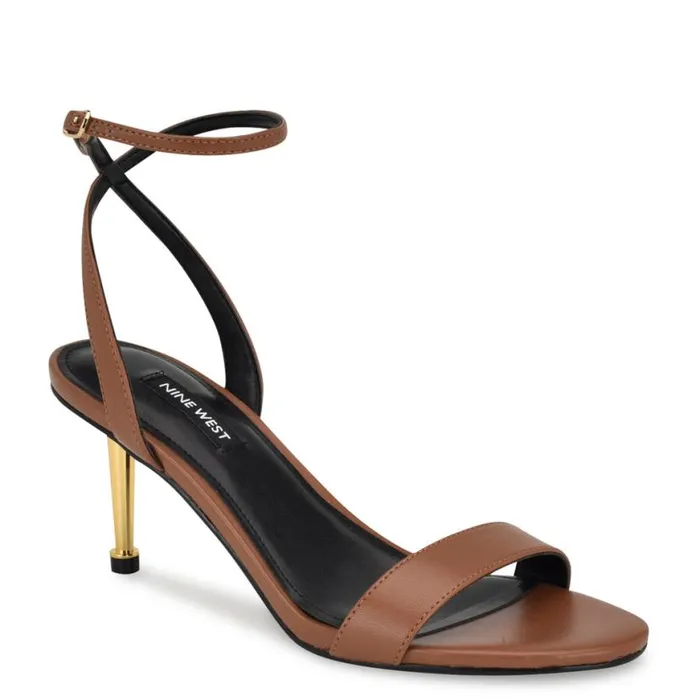 Nine West Sandals Women Anny Ankle Strap Heeled Sandals Medium Brown
