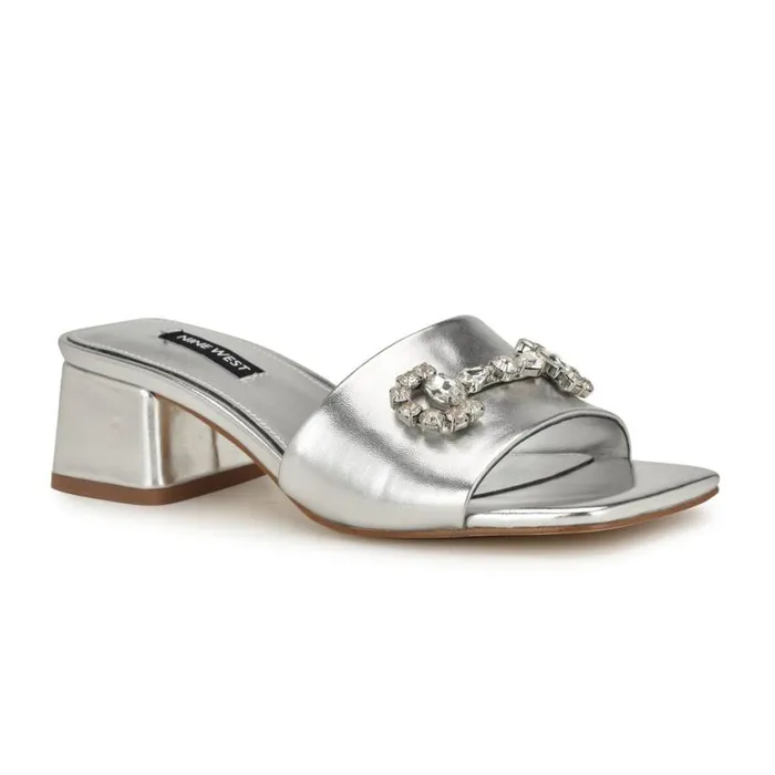 Nine West Sandals Women Bamsy Block Heel Slide Sandals Silver Nine West Sandals Women Bamsy Block Heel Slide Sandals Silver