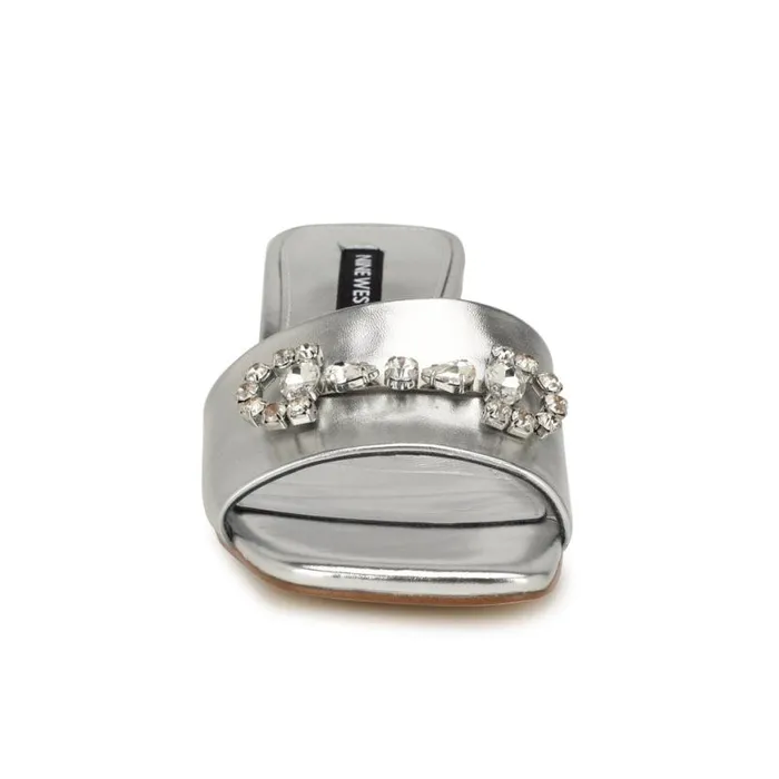 Nine West Sandals Women Bamsy Block Heel Slide Sandals Silver Nine West Sandals Women Bamsy Block Heel Slide Sandals Silver