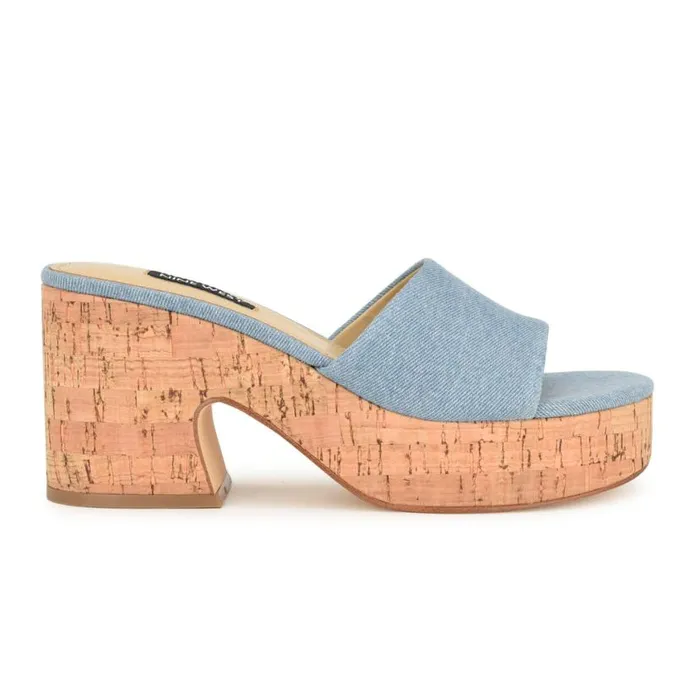 Nine West Sandals Women Boone Platform Slide Sandals Denim