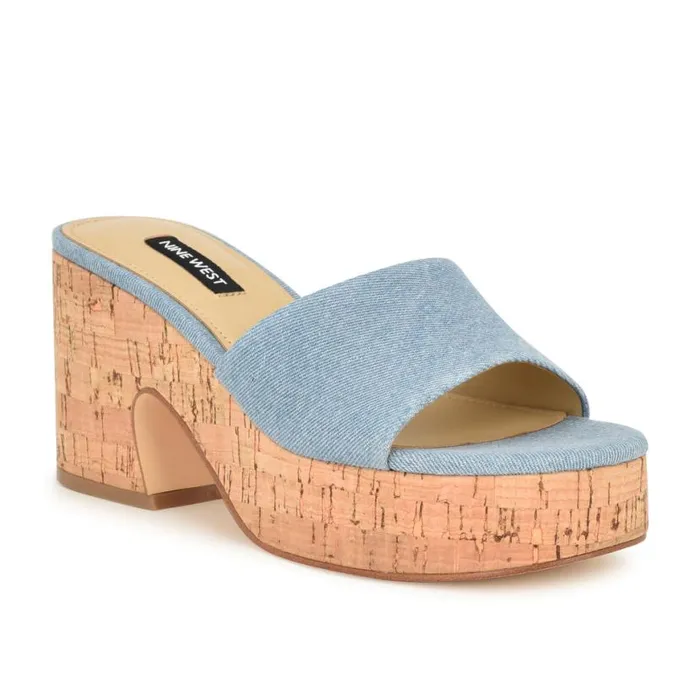 Nine West Sandals Women Boone Platform Slide Sandals Denim