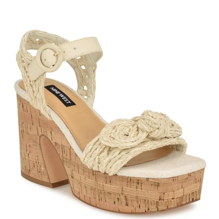 Nine West Sandals Women Comiele Platform Sandals Chic Cream Raffia