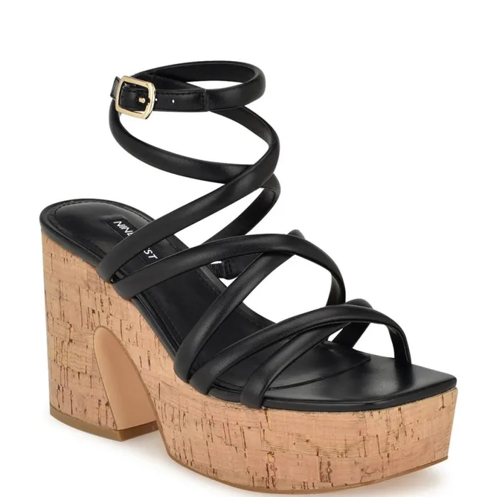 Nine West Sandals Women Corke Platform Wedge Strappy Sandals Black Nine West Sandals Women Corke Platform Wedge Strappy Sandals Black