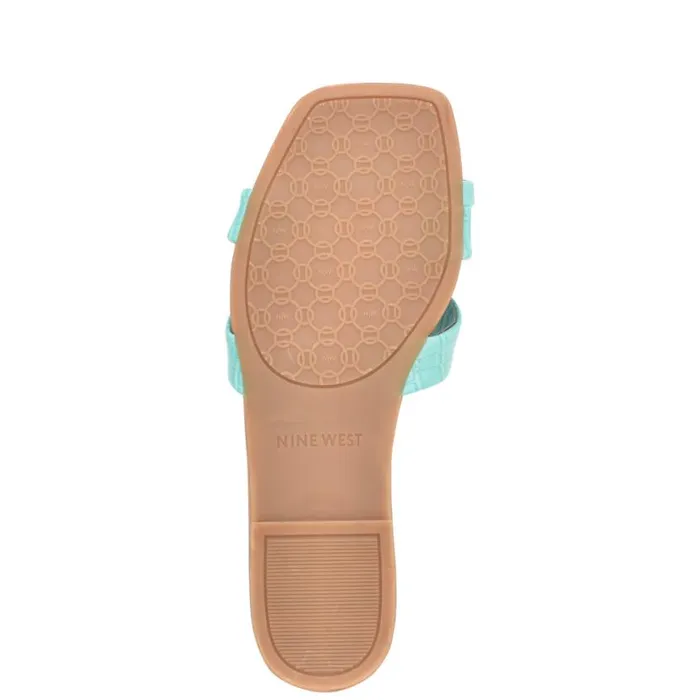 Nine West Sandals Women Dotty Flat Slide Sandals Aqua Blue Embossed Croco Nine West Sandals Women Dotty Flat Slide Sandals Aqua Blue Embossed Croco