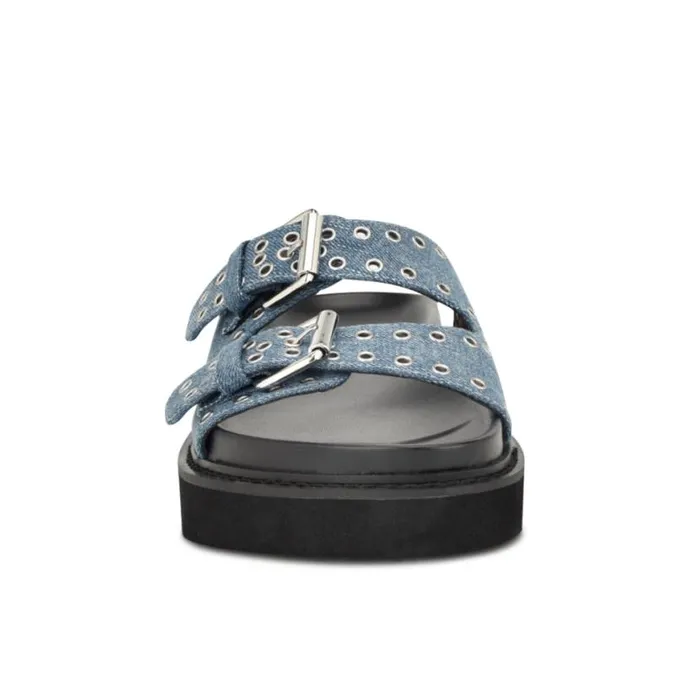 Nine West Sandals Women Eleny Buckle Slide Sandals Denim