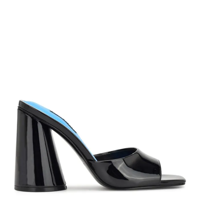 Nine West Sandals Women Excit Heeled Slide Sandals Black Patent