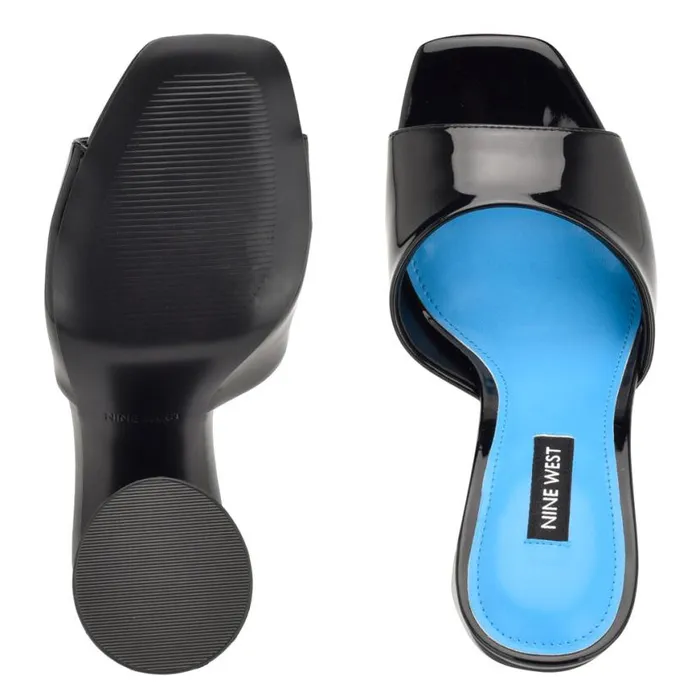 Nine West Sandals Women Excit Heeled Slide Sandals Black Patent Nine West Sandals Women Excit Heeled Slide Sandals Black Patent
