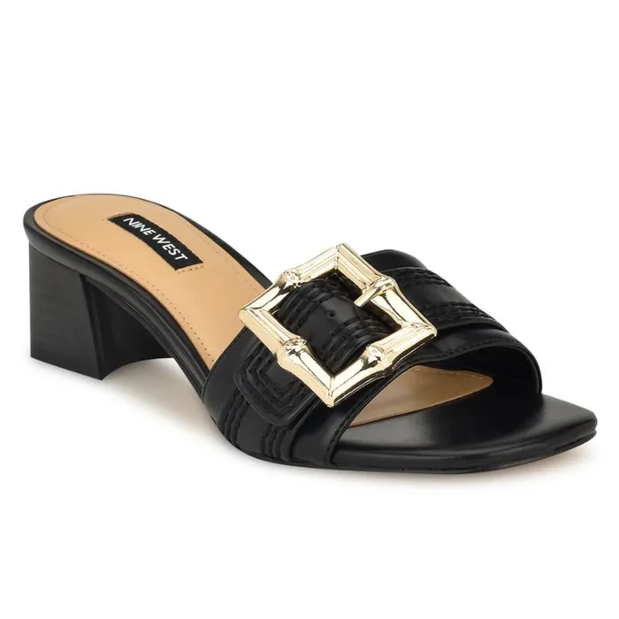 Nine West Sandals Women Garta Buckle Slide Sandals Black