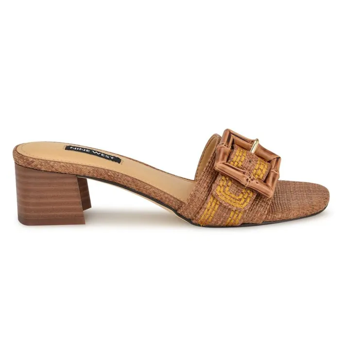 Nine West Sandals Women Garta Buckle Slide Sandals Brown Raffia