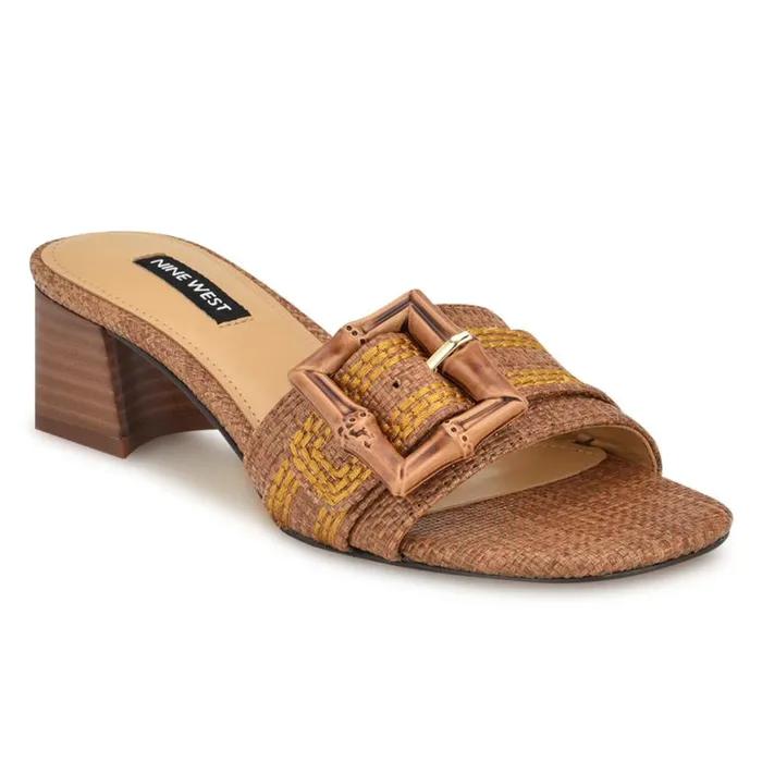 Nine West Sandals Women Garta Buckle Slide Sandals Brown Raffia Nine West Sandals Women Garta Buckle Slide Sandals Brown Raffia