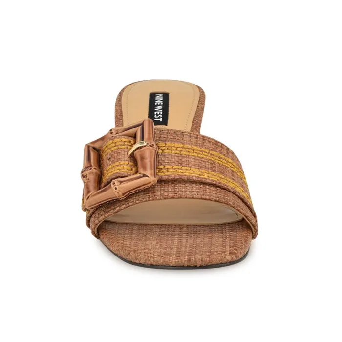 Nine West Sandals Women Garta Buckle Slide Sandals Brown Raffia Nine West Sandals Women Garta Buckle Slide Sandals Brown Raffia