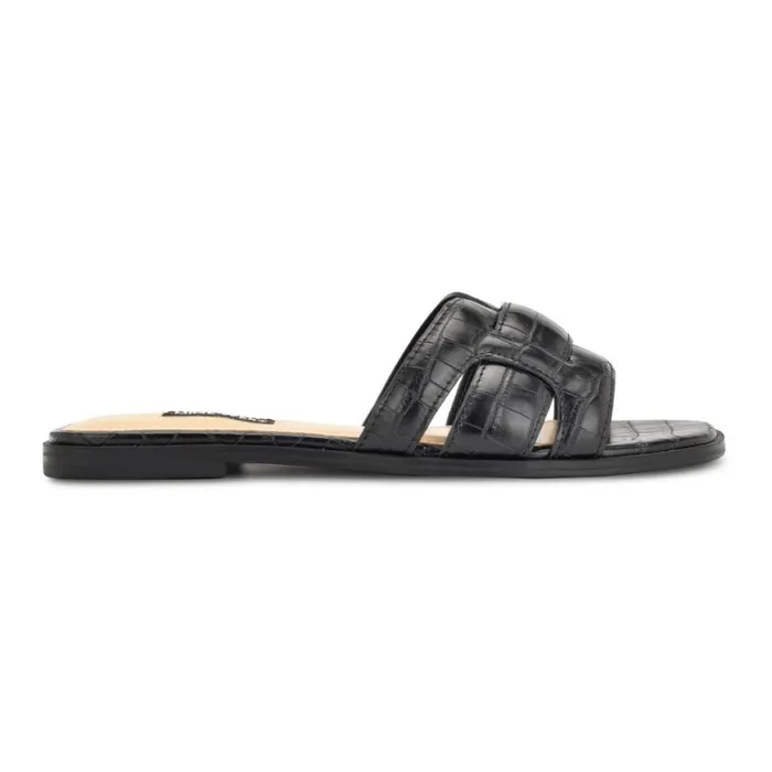 Nine West Sandals Women Germani Flat Slide Sandals Jet Black