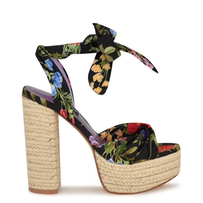 Nine West Sandals Women Gertha Platform Espadrille Sandals Black Floral