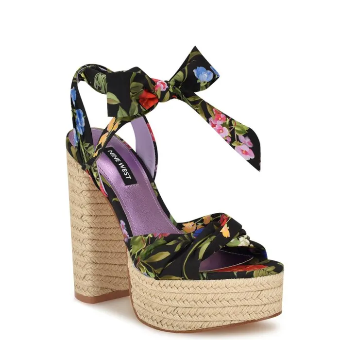 Nine West Sandals Women Gertha Platform Espadrille Sandals Black Floral Nine West Sandals Women Gertha Platform Espadrille Sandals Black Floral