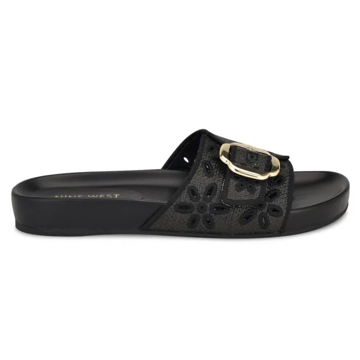 Nine West Sandals Women Giulia Casual Footbed Sandals Black Raffia