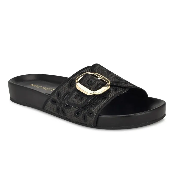 Nine West Sandals Women Giulia Casual Footbed Sandals Black Raffia Nine West Sandals Women Giulia Casual Footbed Sandals Black Raffia