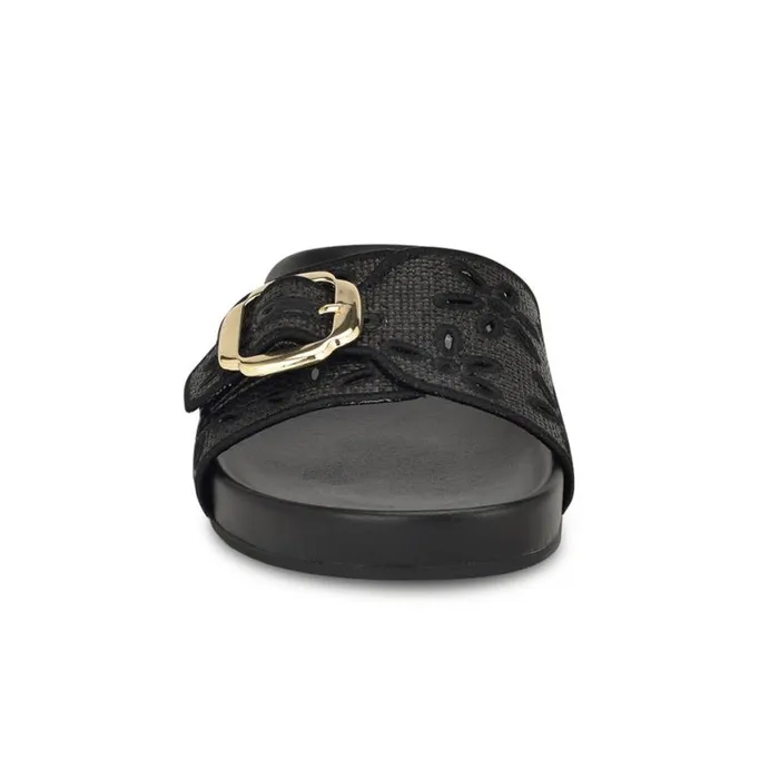 Nine West Sandals Women Giulia Casual Footbed Sandals Black Raffia Nine West Sandals Women Giulia Casual Footbed Sandals Black Raffia