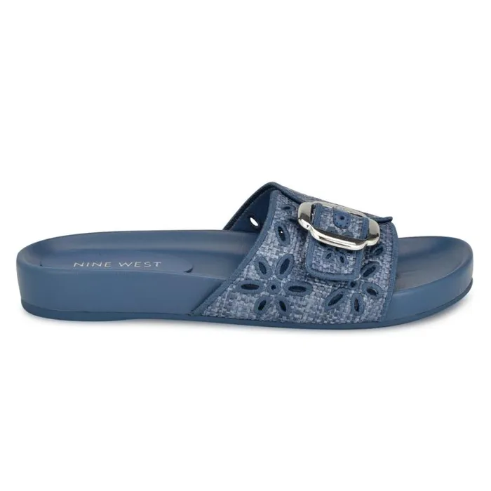 Nine West Sandals Women Giulia Casual Footbed Sandals Blue Raffia