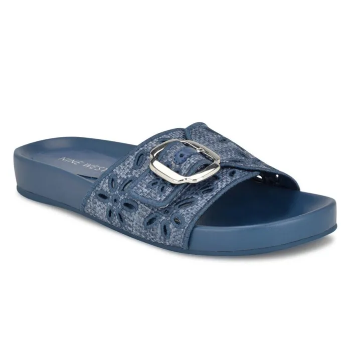 Nine West Sandals Women Giulia Casual Footbed Sandals Blue Raffia Nine West Sandals Women Giulia Casual Footbed Sandals Blue Raffia