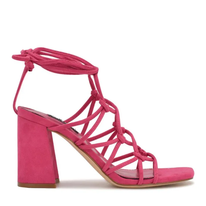 Nine West Sandals Women Glaven Ankle Wrap Sandals Pink Suede