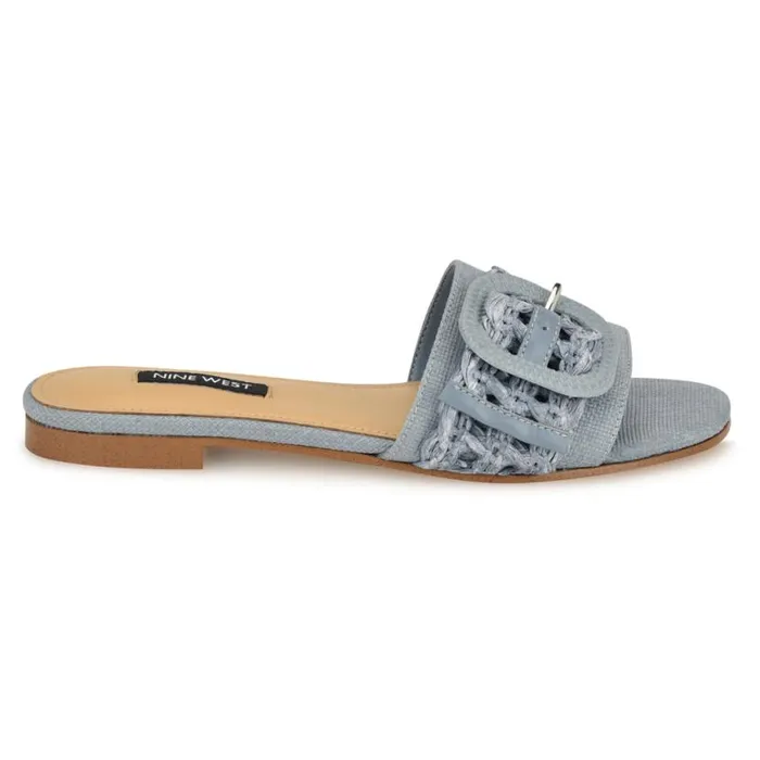 Nine West Sandals Women Hagleigh Flat Slide Sandals Blue Raffia