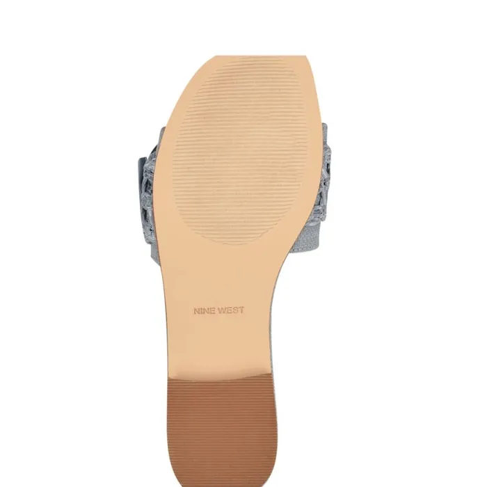 Nine West Sandals Women Hagleigh Flat Slide Sandals Blue Raffia Nine West Sandals Women Hagleigh Flat Slide Sandals Blue Raffia