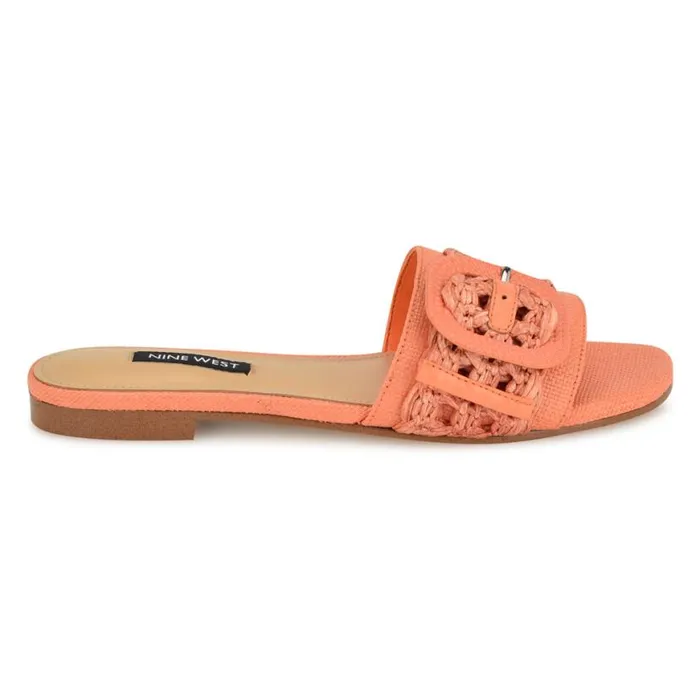 Nine West Sandals Women Hagleigh Flat Slide Sandals Orange Raffia